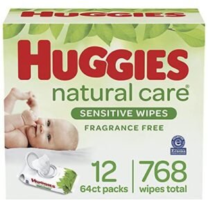 Baby Wipes, Huggies Natural Care Sensitive Baby Diaper Wipes, Unscented, Hypoallergenic, 12 Flip-Top Packs