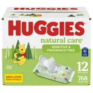 Huggies Natural Care Sensitive Baby Wipes, Unscented, 12 Flip-Top Packs
